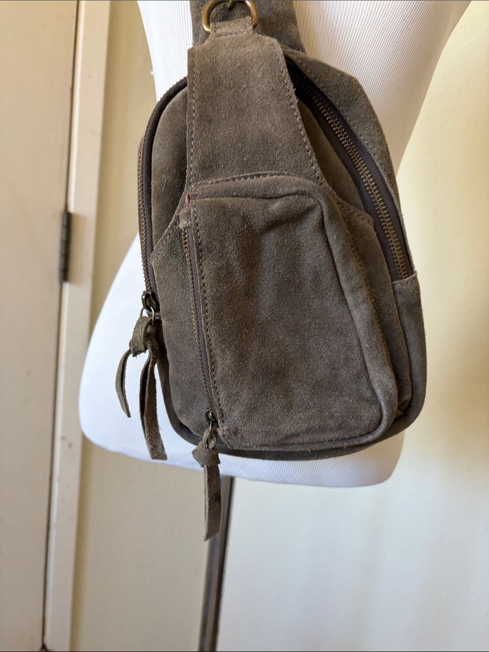 Suede Free People  Crossbody Sling Bag color Taupe